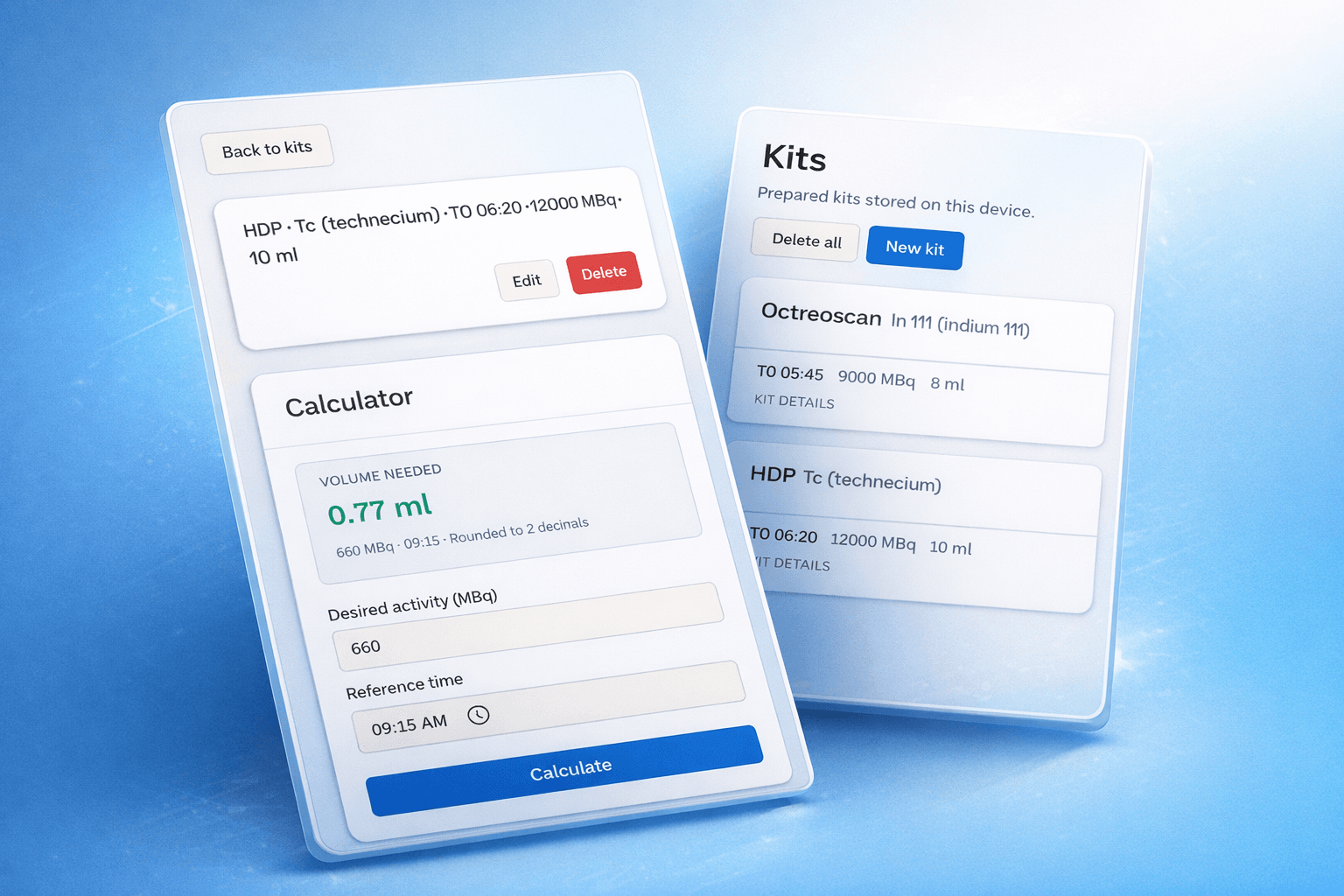 Nuclear Medicine Dose Calculator mockup